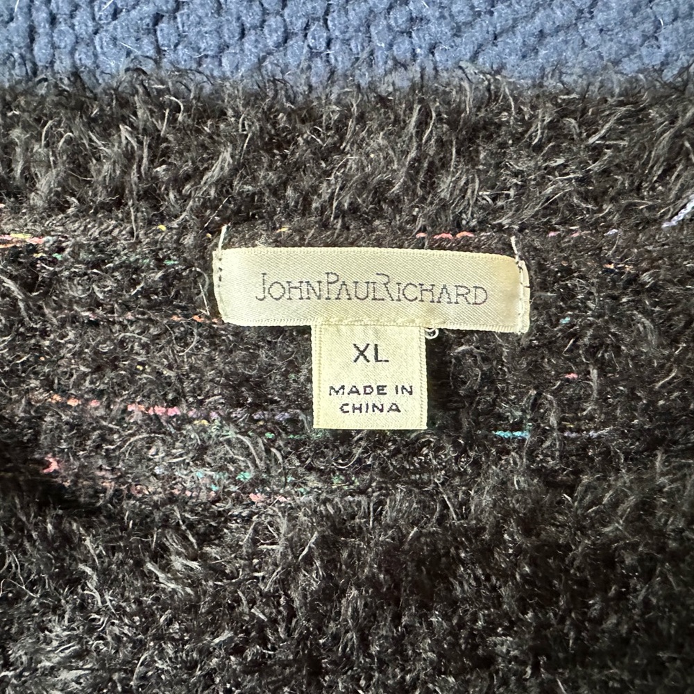 Super soft, XL, black John Paul Richard sweater with rainbow colored stripes. - Picture 3 of 5